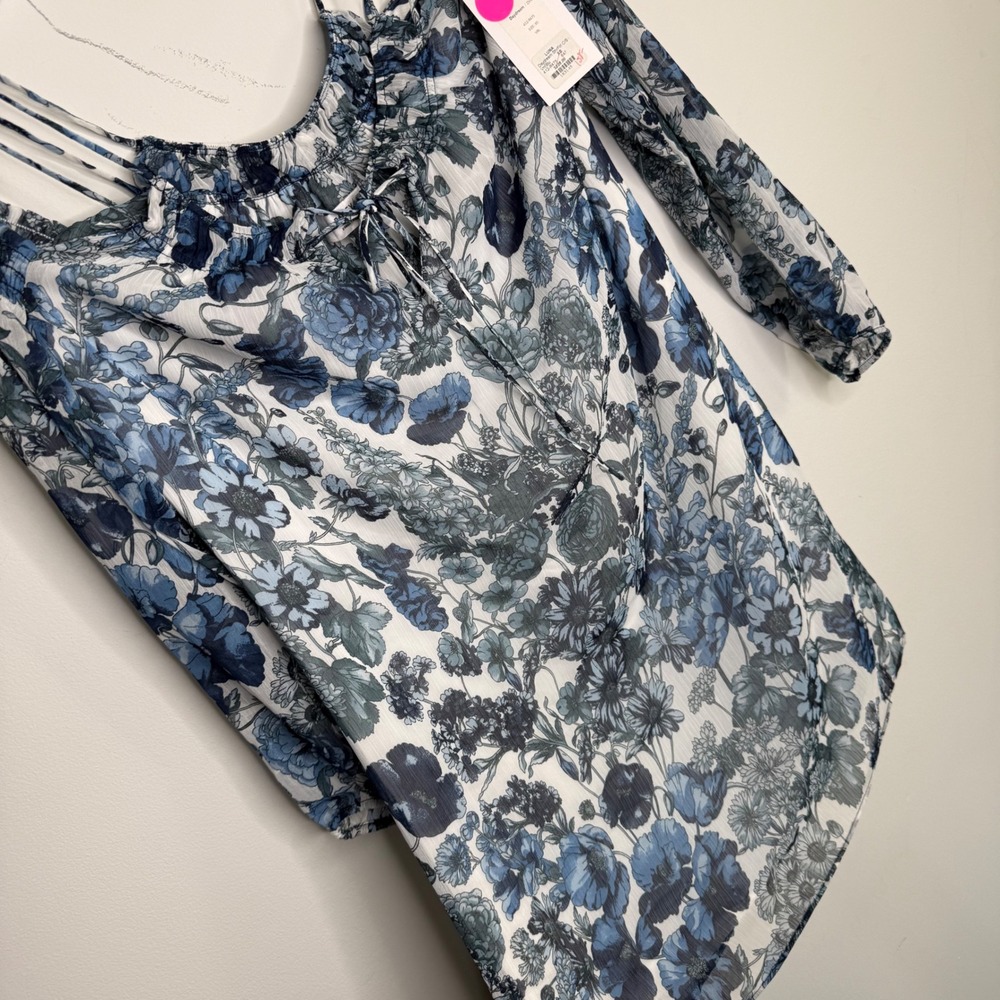 H22 Bailey 44 Luna Daydream Blue Floral Cold Shoulder Mini Dress XS New $228 - Picture 4 of 7